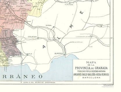 Historic Map - Granada Province Spain - Pompido 1913 - 30.30 x 23 - Vintage Wall Art
