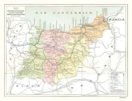 Historic Map - Gipuzkoa Province Spain - Pompido 1913 - 29.98 x 23 - Vintage Wall Art