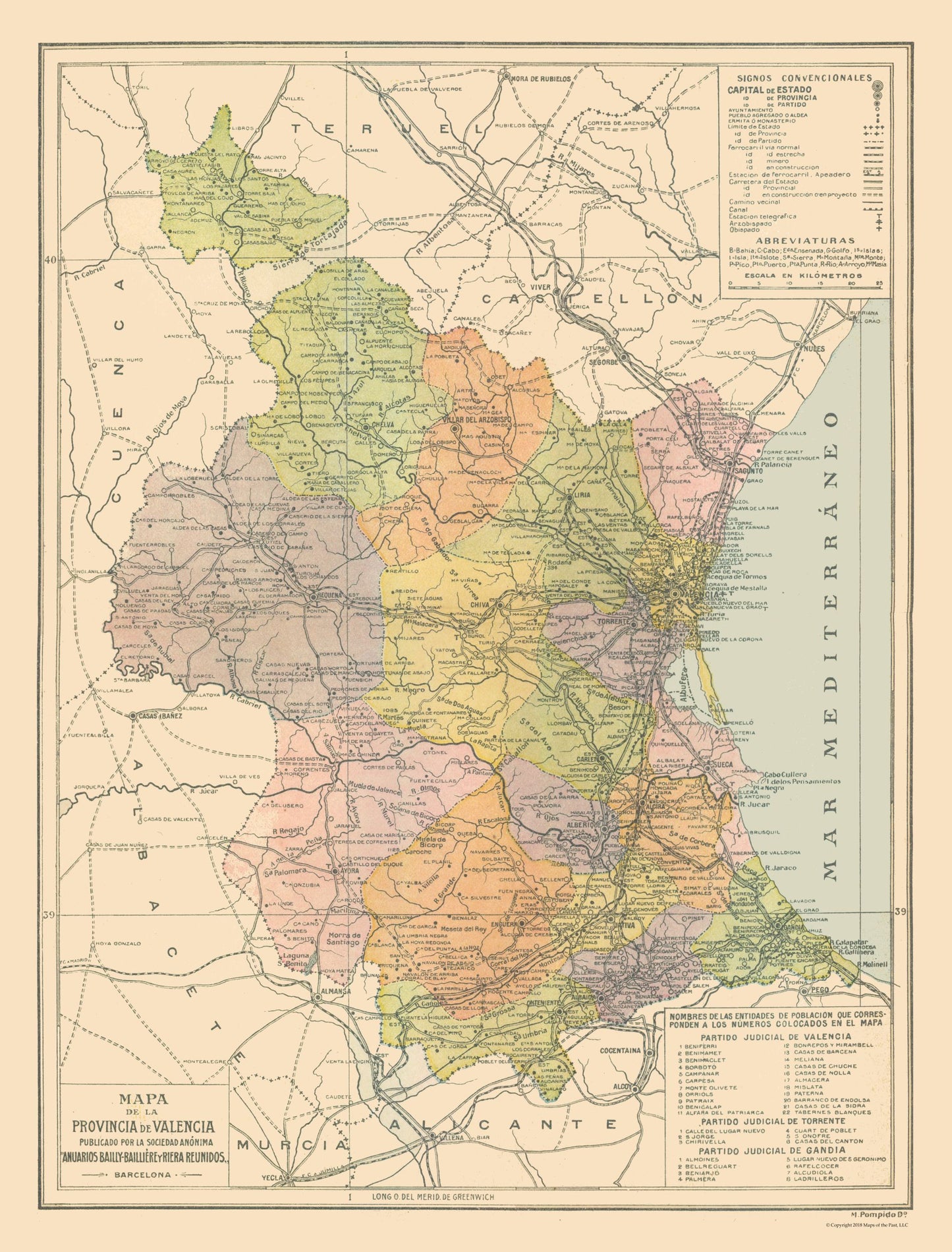 Historic Map - Valencia Province Spain - Pompido 1913 - 23 x 30.23 - Vintage Wall Art