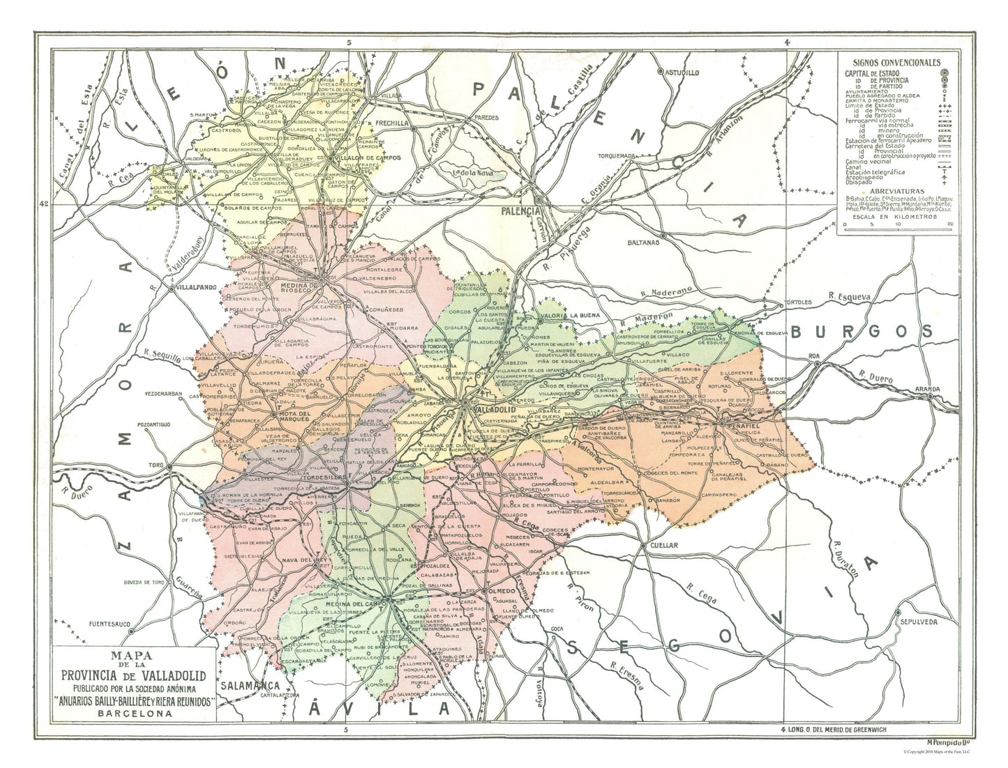 Historic Map - Valladolid Province Spain - Pompido 1913 - 30.17 x 23 - Vintage Wall Art