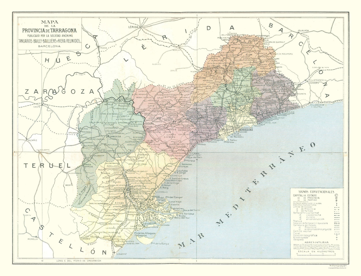 Historic Map - Tarragona Province Spain - Pompido 1913 - 30.03 x 23 - Vintage Wall Art