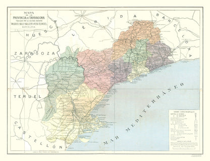 Historic Map - Tarragona Province Spain - Pompido 1913 - 30.03 x 23 - Vintage Wall Art