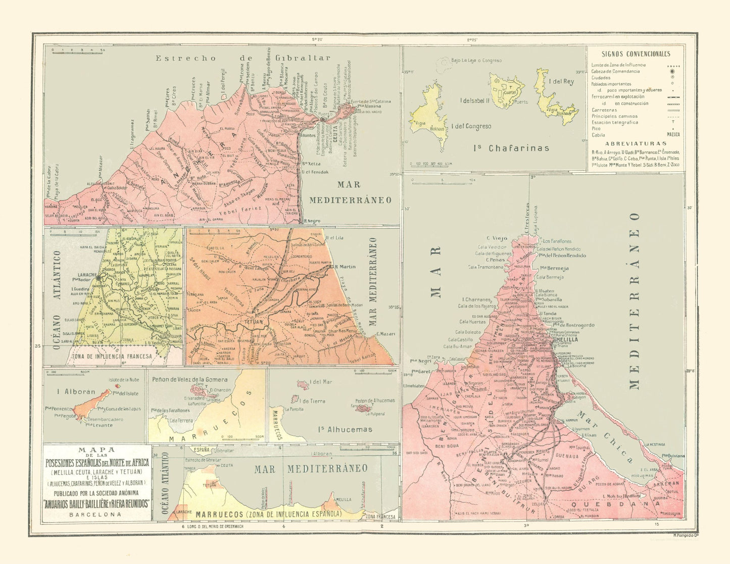 Historic Map - Spanish Possessions in North Africa - Pompido 1913 - 29.75 x 23 - Vintage Wall Art