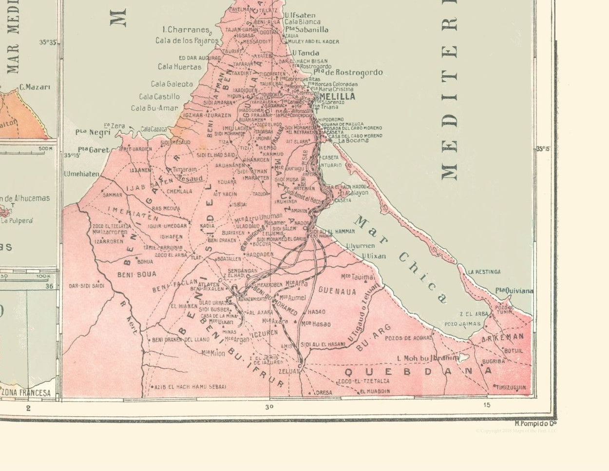 Historic Map - Spanish Possessions in North Africa - Pompido 1913 - 29.75 x 23 - Vintage Wall Art