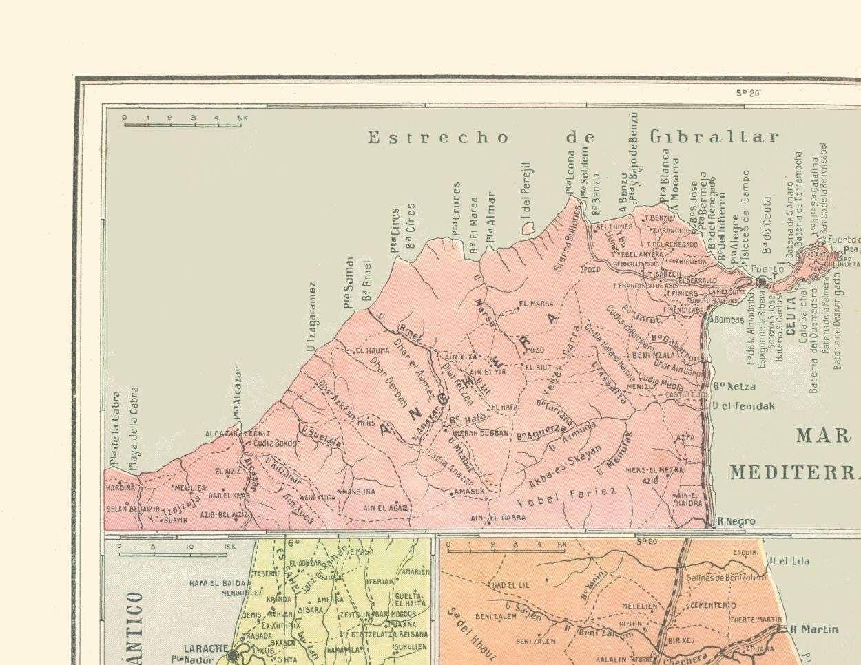 Historic Map - Spanish Possessions in North Africa - Pompido 1913 - 29.75 x 23 - Vintage Wall Art