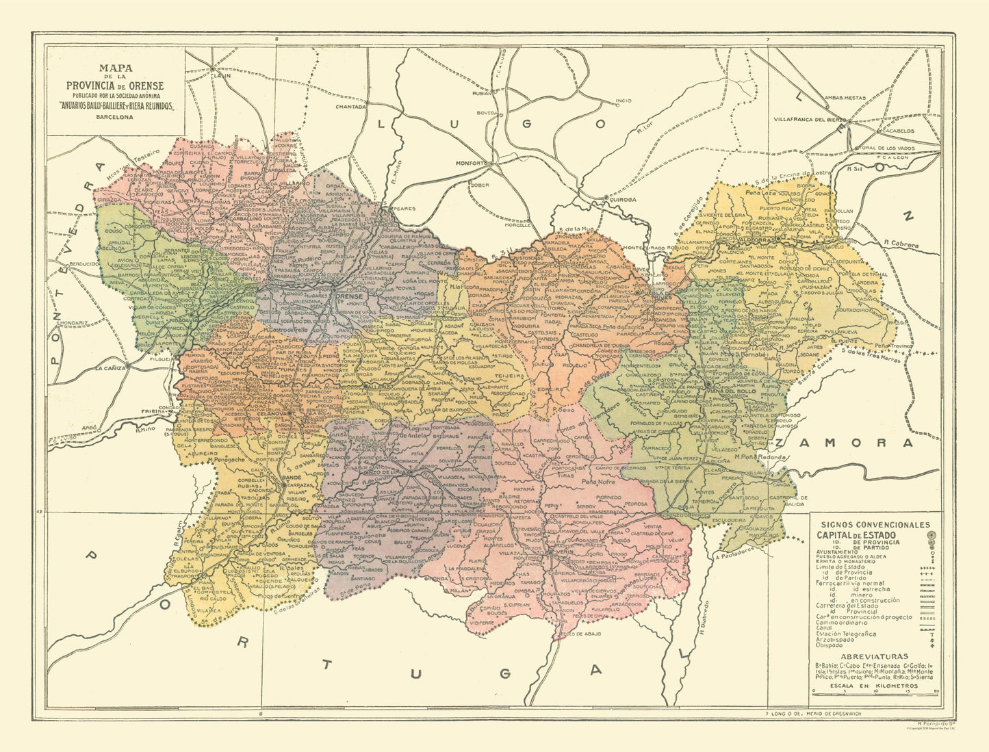 Historic Map - Ourense Spain - Pompido 1913 - 30.25 x 23 - Vintage Wall Art