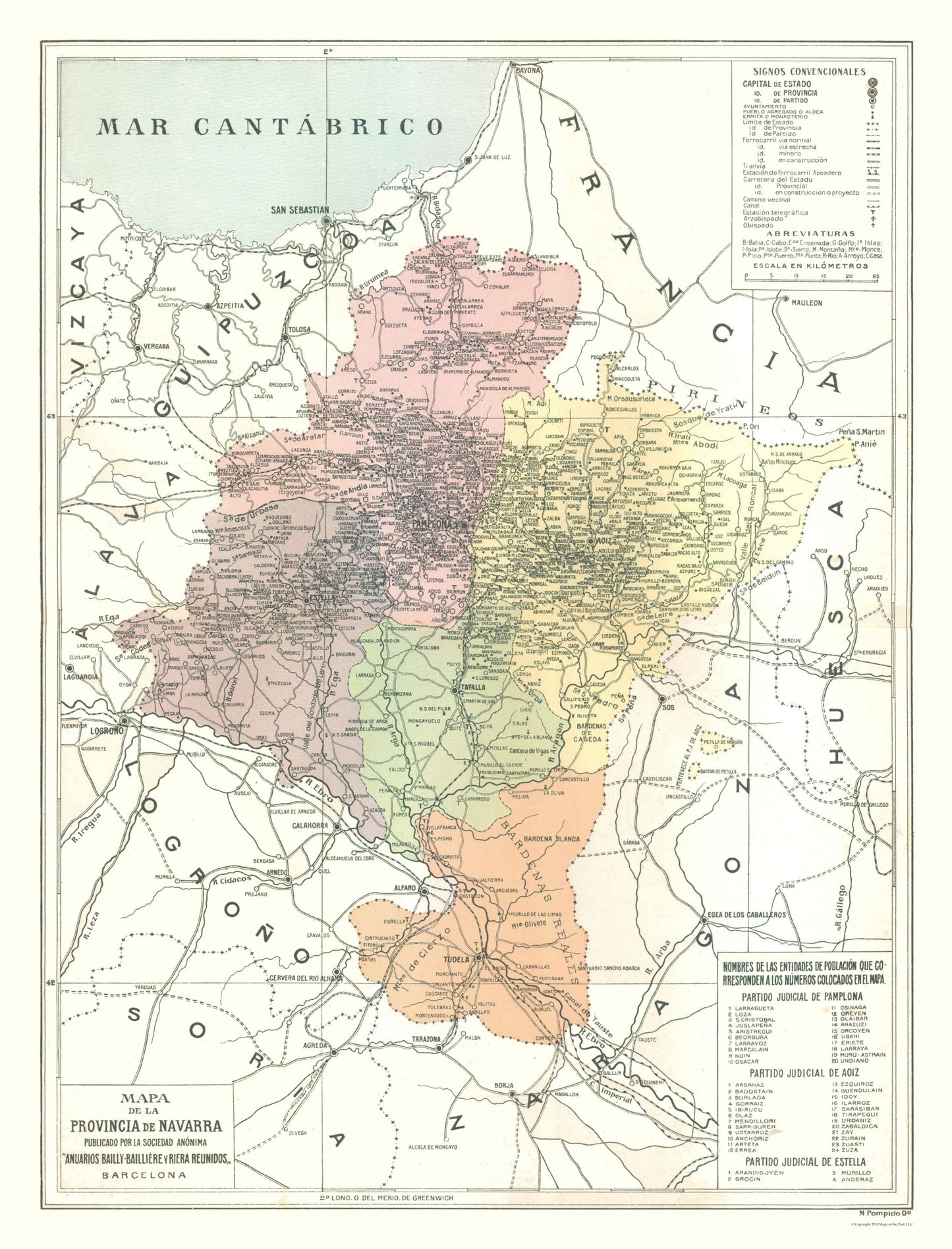 Historic Map - Navarra Spain - Pompido 1913 - 23 x 30.18 - Vintage Wall Art