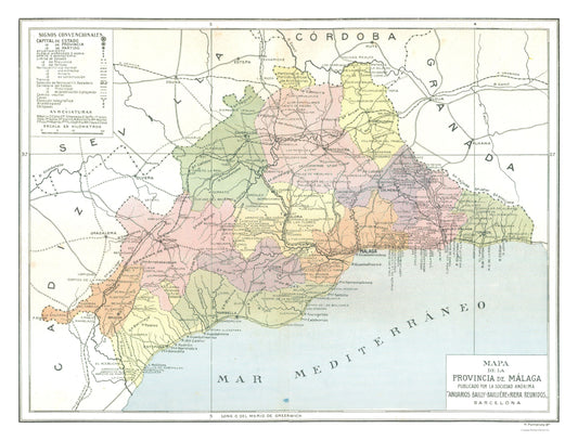 Historic Map - Malaga Spain - Pompido 1913 - 30.12 x 23 - Vintage Wall Art