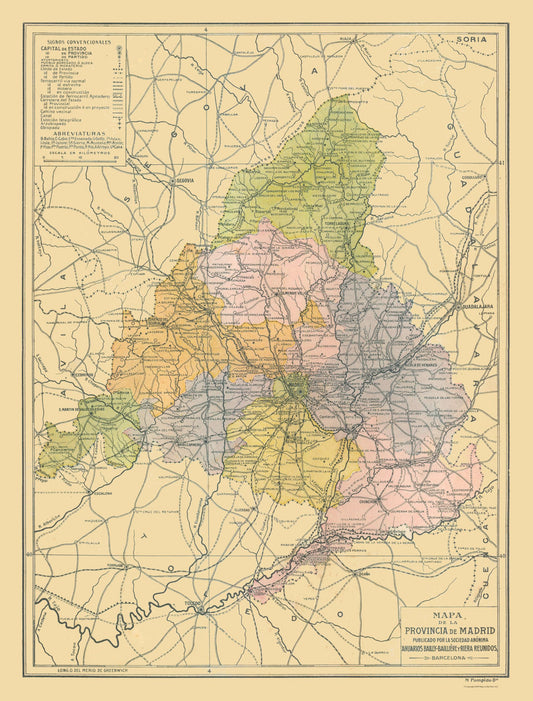 Historic Map - Madrid Spain - Pompido 1913 - 323 x 30.23 - Vintage Wall Art