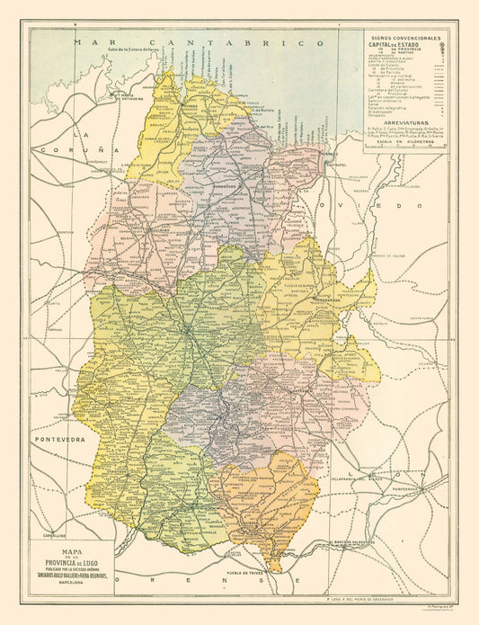 Historic Map - Lugo Spain - Pompido 1913 - 23 x 30.01 - Vintage Wall Art