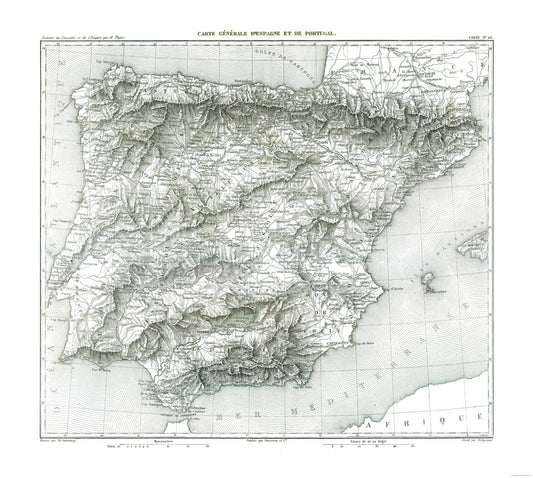 Historic Map - Spain Portugal - Thiers 1866 - 25.65 x 23 - Vintage Wall Art