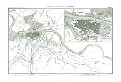 Historic War Map - Zaragoza - Spain - Thiers 1866 - 33.89 x 23 - Vintage Wall Art