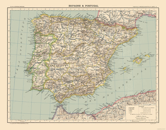 Historic Map - Spain Portugal - Schrader 1908 - 29.39 x 23 - Vintage Wall Art