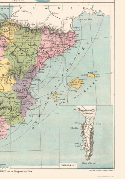 Historic Map - Spain Portugal - Drioux 1882 - 23 x 32.83 - Vintage Wall Art