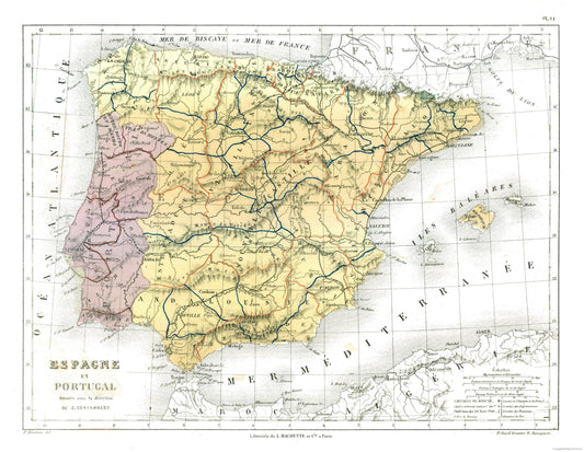 Historic Map - Spain Portugal - Cortambert 1880 - 29.67 x 23 - Vintage Wall Art