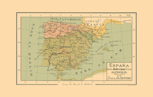 Historic Map - Spain 756 AD to 866 AD - Artero 1879 - 36.30 x 23 - Vintage Wall Art