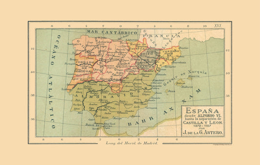 Historic Map - Spain 1072 AD to 1157 AD - Artero 1879 - 36.29 x 23 - Vintage Wall Art