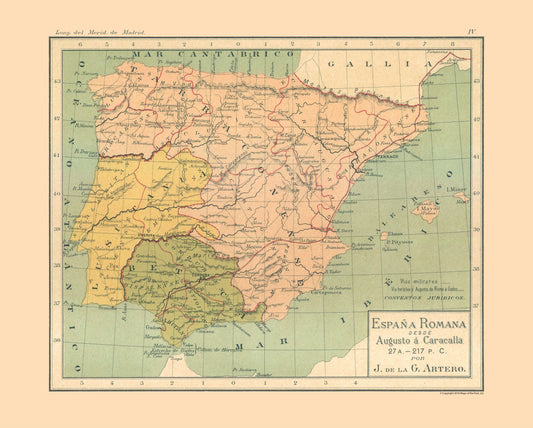 Historic Map - Spain 27 AD to 217 AD - Artero 1979 - 28.66 x 23 - Vintage Wall Art