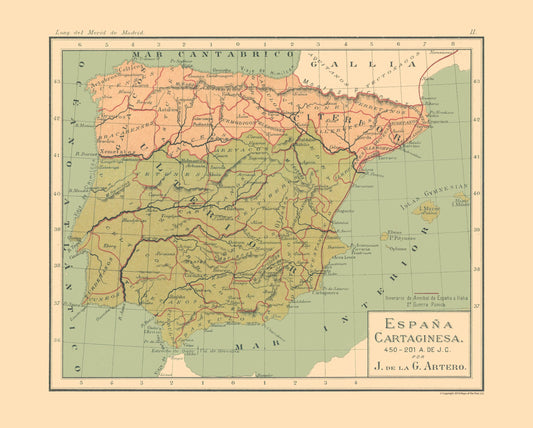 Historic Map - Spain 450 BC to 201 BC - Artero 1879 - 28.65 x 23 - Vintage Wall Art