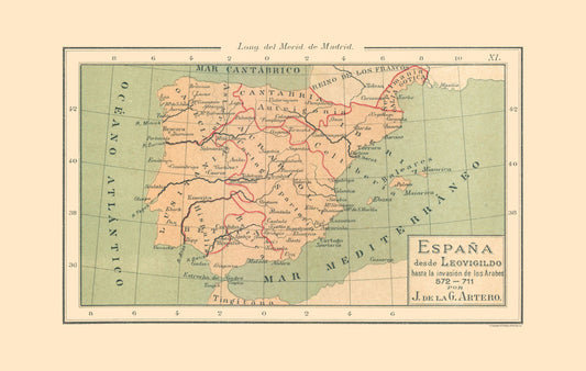 Historic Map - Spain 572 AD to 711 AD - Artero 1879 - 36.25 x 23 - Vintage Wall Art