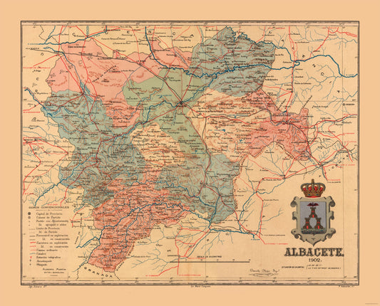 Historic Map - Albacete Spain - Martine 1904 - 28.51 x 23 - Vintage Wall Art