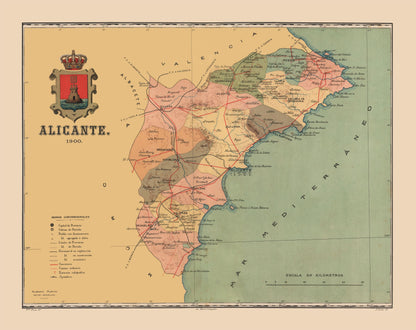 Historic Map - Alicante Spain - Martine 1904 - 28.99 x 23 - Vintage Wall Art