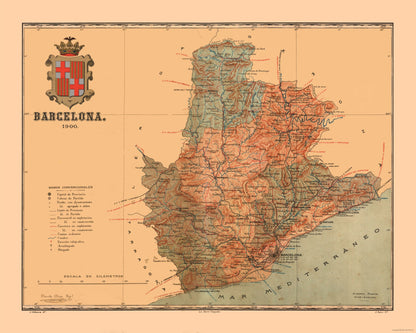 Historic Map - Barcelona Spain - Martine 1904 - 28.76 x 23 - Vintage Wall Art