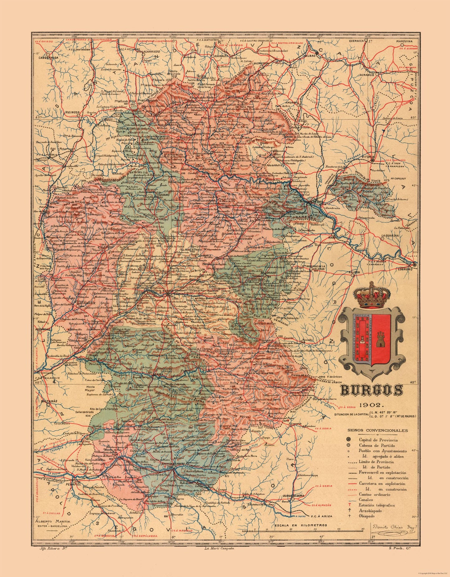 Historic Map - Burgos Spain - Martine 1904 - 23 x 29.48 - Vintage Wall Art