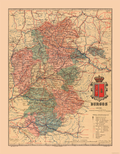 Historic Map - Burgos Spain - Martine 1904 - 23 x 29.48 - Vintage Wall Art