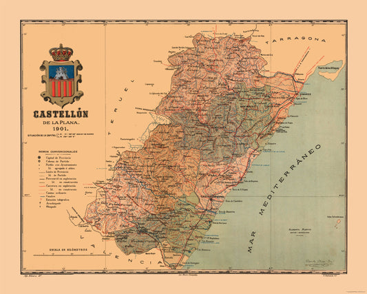 Historic Map - Castellon de la Plana Spain - Martine 1904 - 28.72 x 23 - Vintage Wall Art