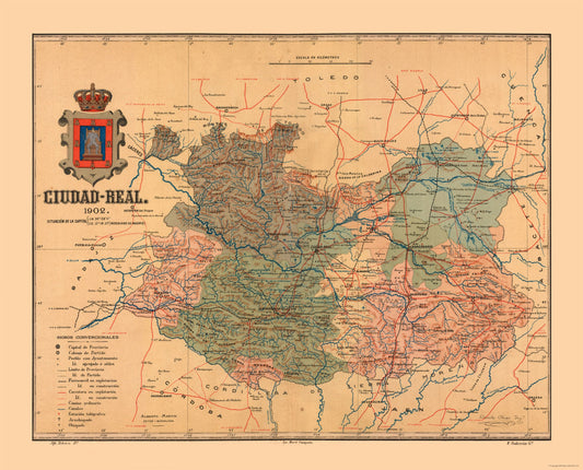 Historic Map - Ciudad Real Spain - Martine 1904 - 28.53 x 23 - Vintage Wall Art