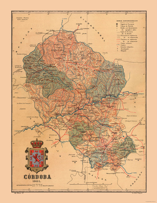 Historic Map - Cordova Spain - Martine 1904 - 23 x 29.74 - Vintage Wall Art