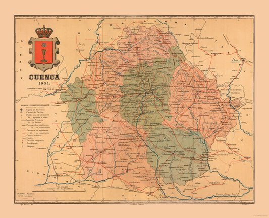 Historic Map - Cuenca Spain - Martine 1904 - 28.34 x 23 - Vintage Wall Art