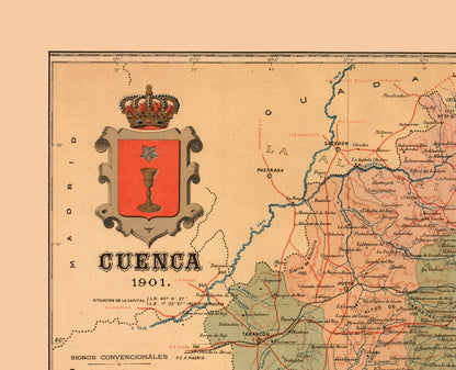 Historic Map - Cuenca Spain - Martine 1904 - 28.34 x 23 - Vintage Wall Art