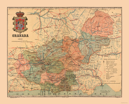 Historic Map - Granada Spain - Martine 1904 - 28.53 x 23 - Vintage Wall Art