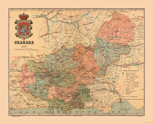 Historic Map - Granada Spain - Martine 1904 - 28.53 x 23 - Vintage Wall Art