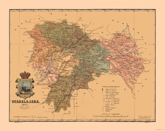 Historic Map - Guadalajara Spain - Martine 1904 - 28.75 x 23 - Vintage Wall Art