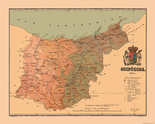 Historic Map - Gipuzkoa Spain - Martine 1904 - 28.79 x 23 - Vintage Wall Art