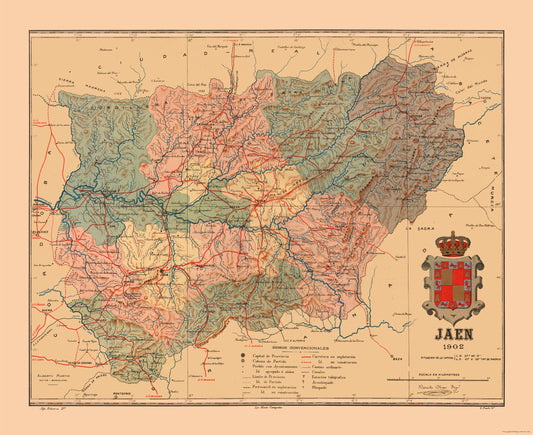 Historic Map - Jaen Spain - Martine 1904 - 28.17 x 23 - Vintage Wall Art