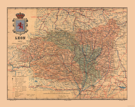 Historic Map - Leon Spain - Martine 1904 - 28.88 x 23 - Vintage Wall Art