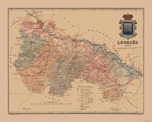 Historic Map - Logrono Spain - Martine 1904 - 28.65 x 23 - Vintage Wall Art