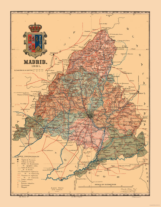Historic Map - Madrid Spain - Martine 1904 - 23 x 29.45 - Vintage Wall Art