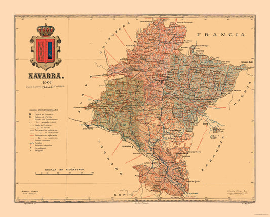 Historic Map - Navarre Spain - Martine 1904 - 28.71 x 23 - Vintage Wall Art