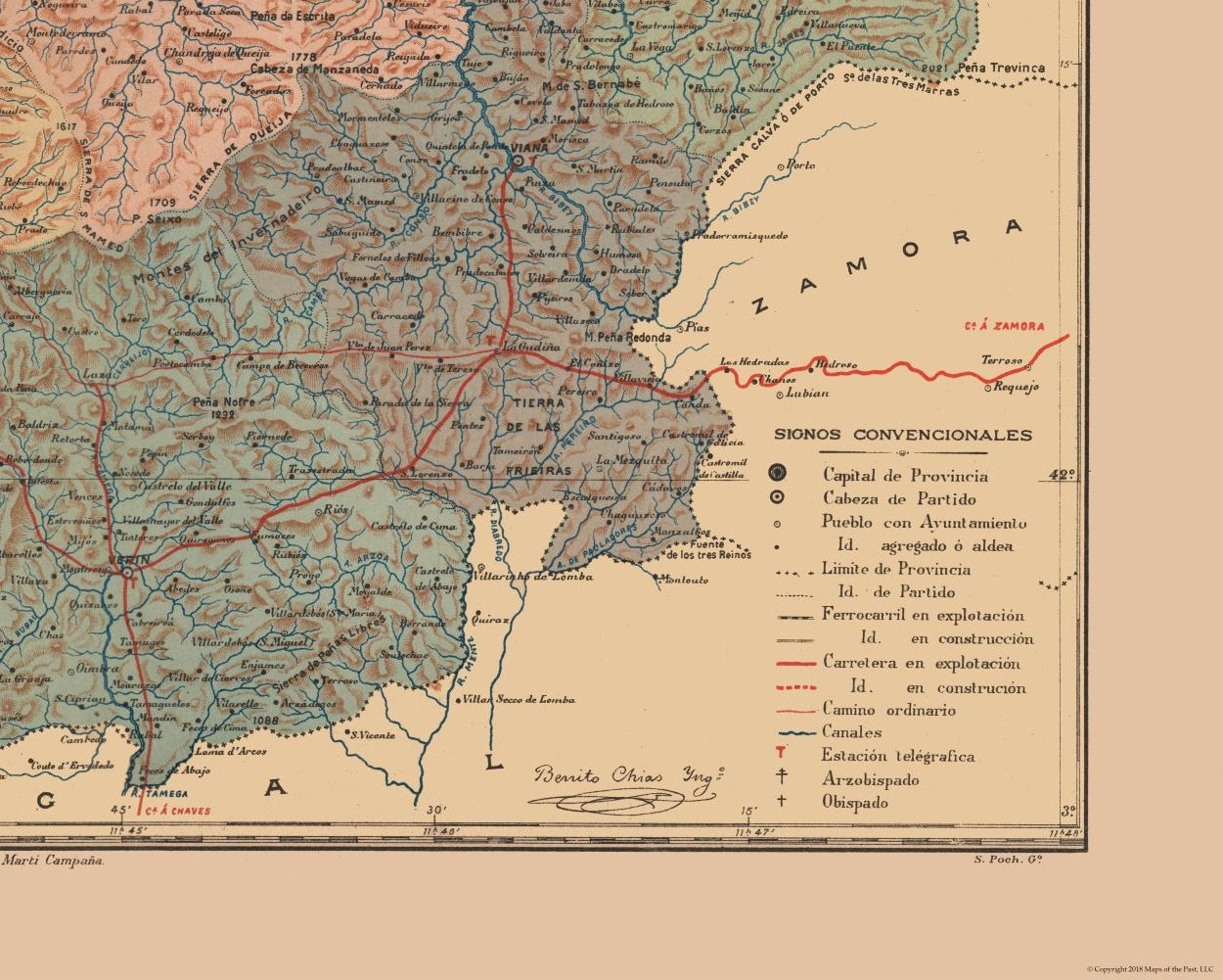 Historic Map - Ourense Spain - Martine 1904 - 28.72 x 23 - Vintage Wall Art