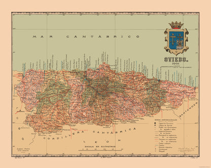 Historic Map - Oviedo Spain - Martine 1904 - 28.82 x 23 - Vintage Wall Art
