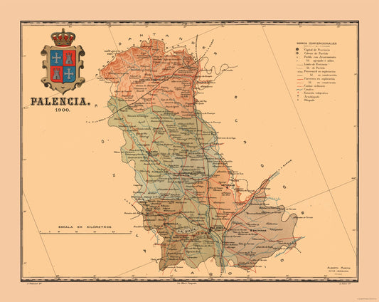 Historic Map - Palencia Spain - Martine 1904 - 28.92 x 23 - Vintage Wall Art