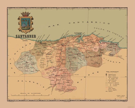 Historic Map - Santander Spain - Martine 1904 - 28.76 x 23 - Vintage Wall Art
