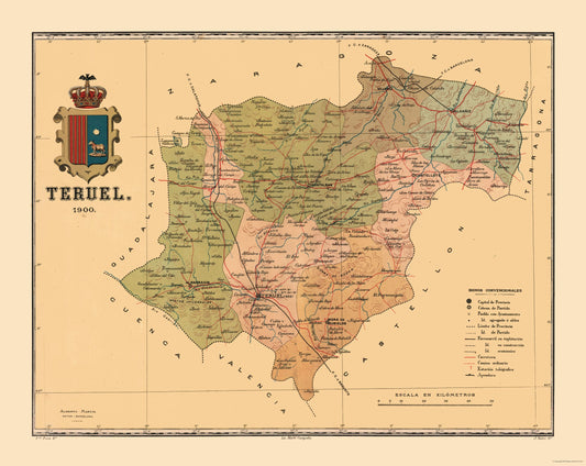 Historic Map - Teruel Spain - Martine 1904 - 28.94 x 23 - Vintage Wall Art