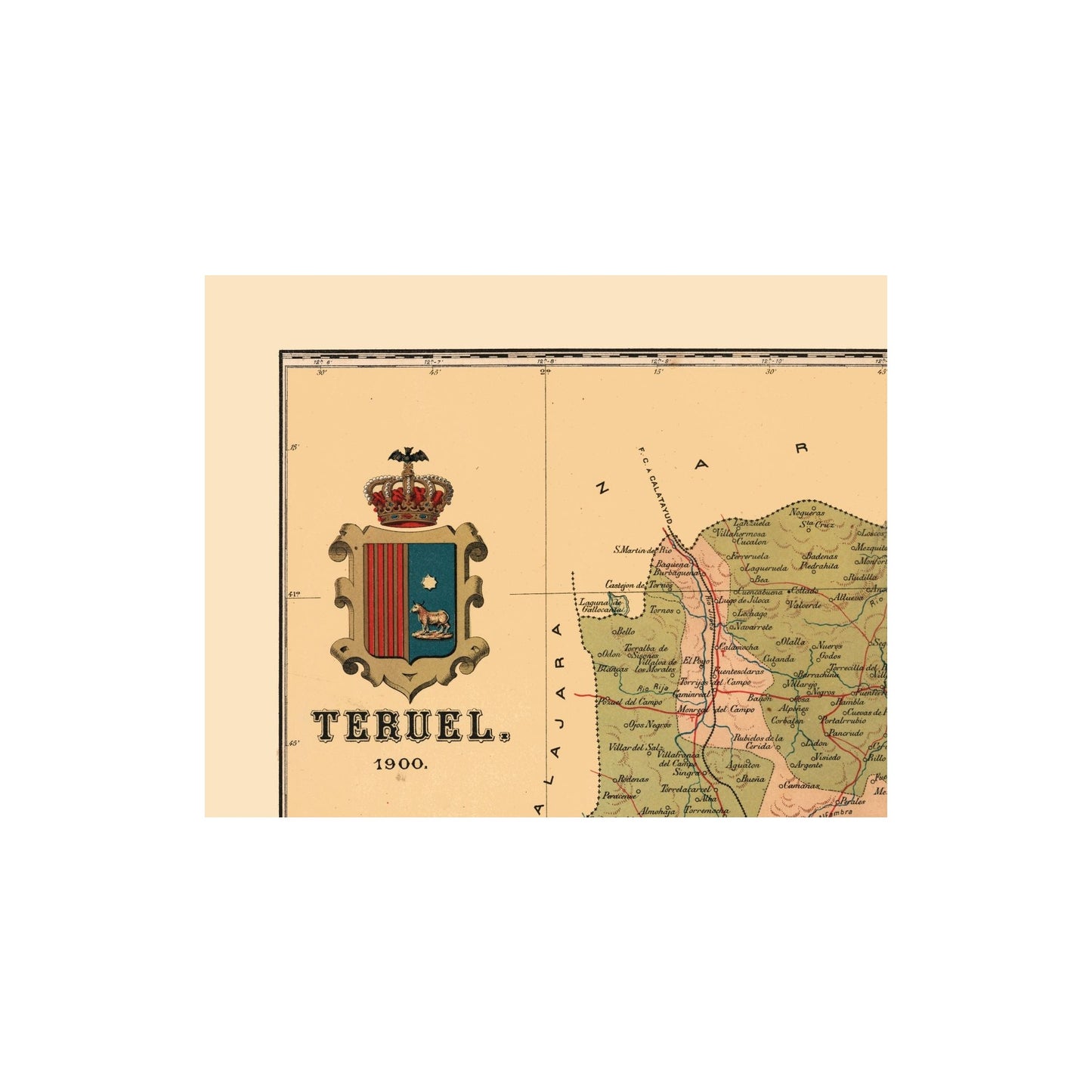 Historic Map - Teruel Spain - Martine 1904 - 28.94 x 23 - Vintage Wall Art