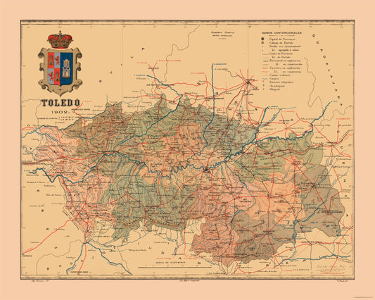 Historic Map - Toledo Spain - Martine 1904 - 28.75 x 23 - Vintage Wall Art